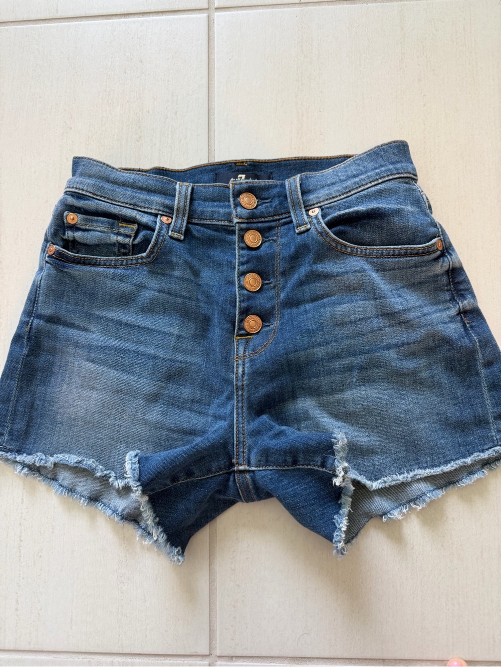 7 for all mankind High-Rise Distressed Denim Shorts - Blue